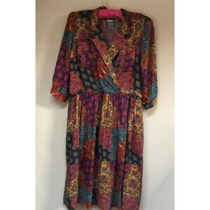 Vintage Breli II Unin Made Women 3/4 Sleeve Paisley Midi Dress Multi Made in USA
